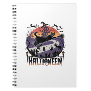 Spooky Black Cat Halloween Night Vintage Haunted Notebook