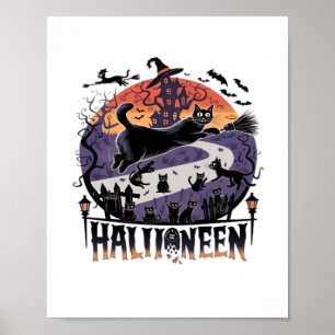 Spooky Black Cat Halloween Night – Vintage Haunted Poster