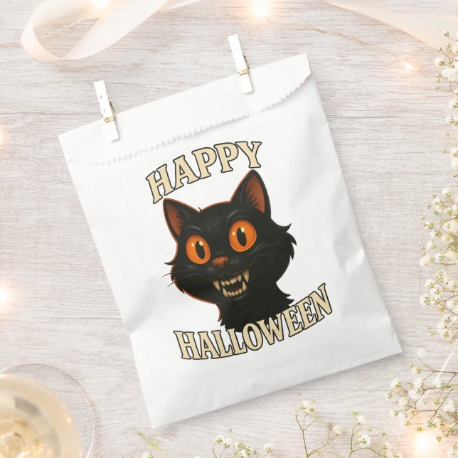 Spooky Black Cat Halloween Party Favour Bag (Clipped)