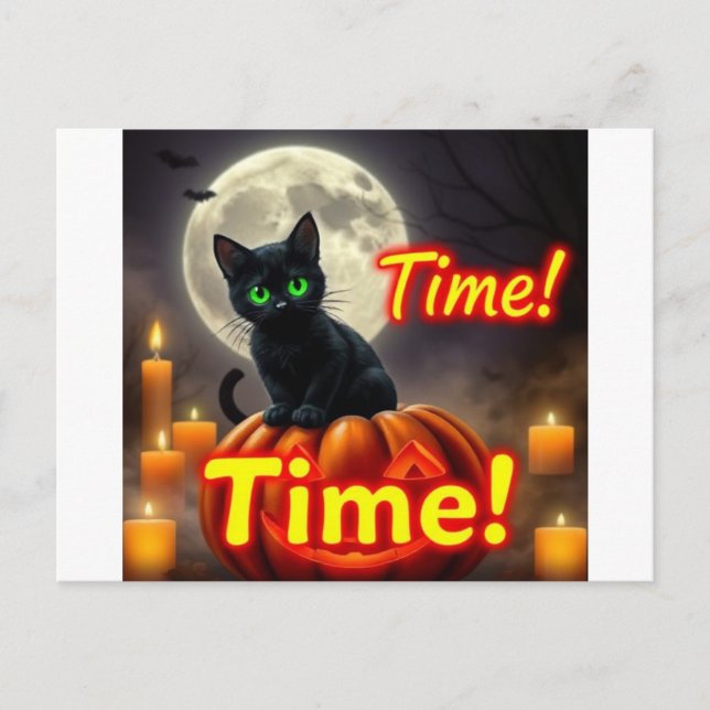 Spooky Black Cat Halloween Postcard (Front)