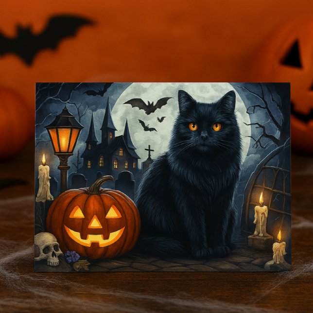 Spooky Black Cat Halloween Postcard (ai mockup created by Susang6)