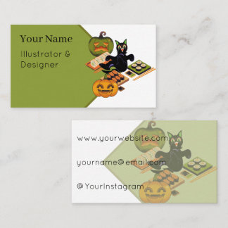 Spooky Black Cat & Halloween Sushi Feast Business Card