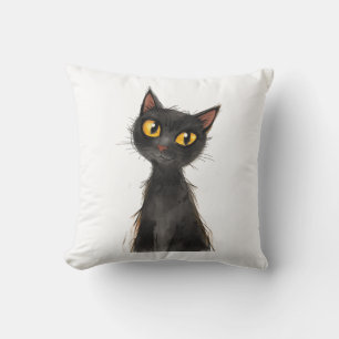 Spooky Black Cat Halloween Throw Pillow. Cushion