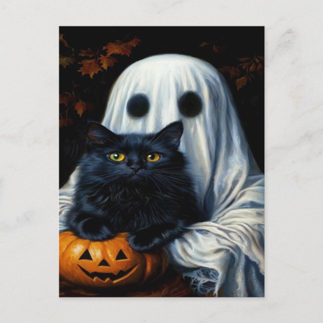 Spooky Black Cat Halloween Wallpaper — 2025 Night! Holiday Postcard (Front)