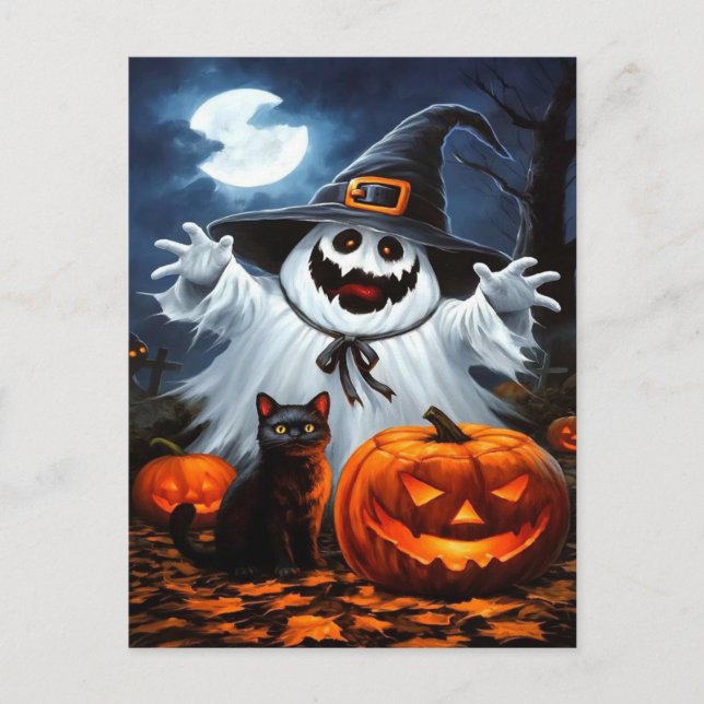 Spooky Black Cat Halloween Wallpaper — 2025 Night! Holiday Postcard (Front)