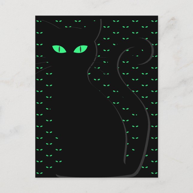 Spooky Black Cat Happy Halloween Postcard (Front)