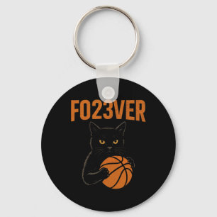 Spooky Black Cat Holding Sketll Halloween Scene  Key Ring