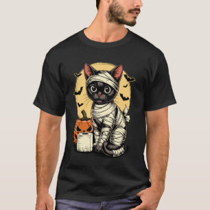 Spooky Black Cat Mummy Kitten Halloween Men Women T-Shirt