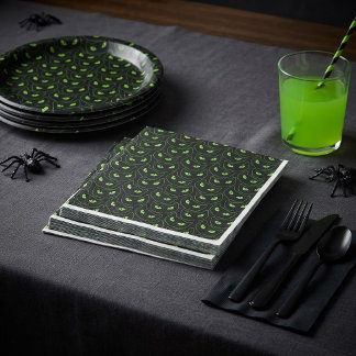 Spooky Black Cat Neon Green Eyes Halloween Napkin