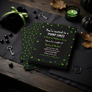 Spooky Black Cat Neon Green Eyes Halloween Party Invitation