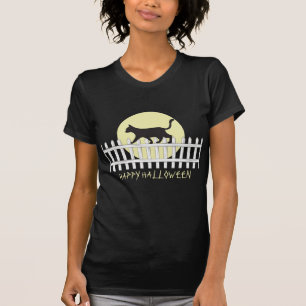 Spooky Black Cat on Picket Fence T-Shirt
