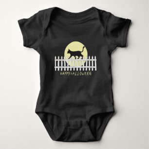 Spooky Black Cat on Picket Fence T-Shirt Baby Bodysuit