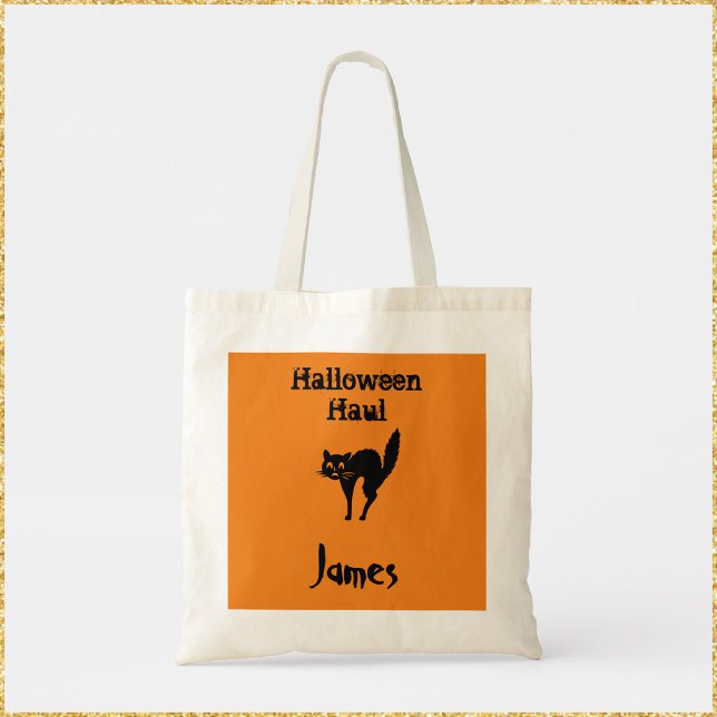 Spooky Black Cat Orange and Black Tote Bag (Creator Uploaded)