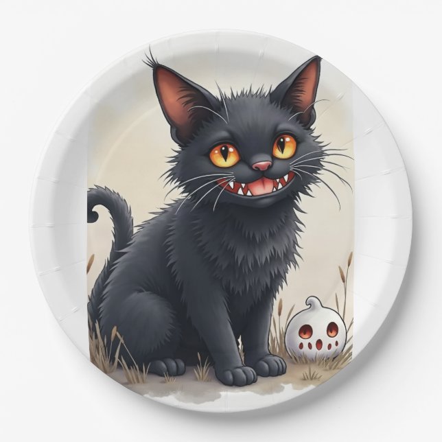 Spooky Black Cat Paper Plates (Front)