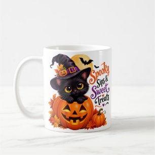 Spooky Black Cat & Pumpkin Halloween Mug