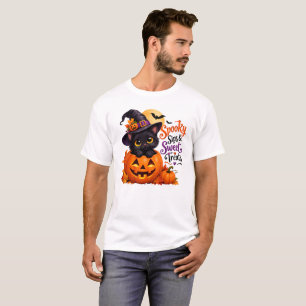Spooky Black Cat & Pumpkin Halloween T-Shirt
