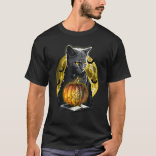 Spooky Black Cat Pumpkin Moon Cat Lovers Black Cat T-Shirt