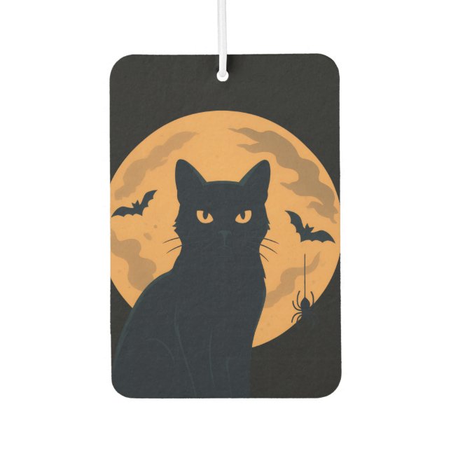 Spooky Black Cat Silhouette Halloween  Car Air Freshener (Front)