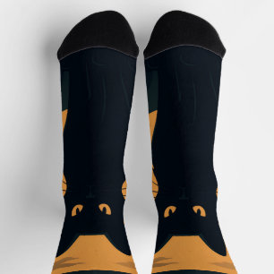 Spooky Black Cat Silhouette Halloween Gothic Cat Socks