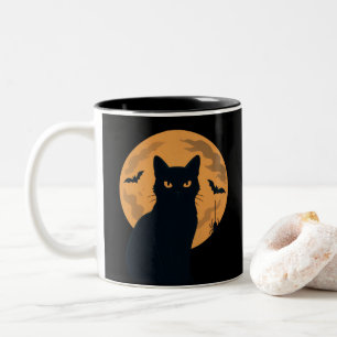 Spooky Black Cat Silhouette Halloween Gothic Cat  Two-Tone Coffee Mug