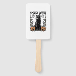 Spooky Black Cat Vintage Halloween Engraving Shirt Hand Fan
