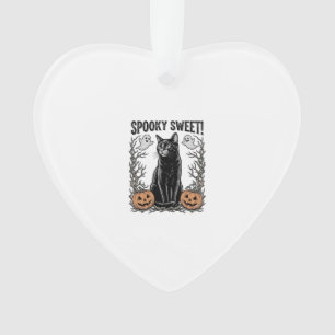 Spooky Black Cat Vintage Halloween Engraving Shirt Ornament