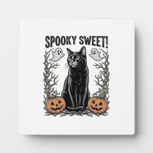 Spooky Black Cat Vintage Halloween Engraving Shirt Plaque
