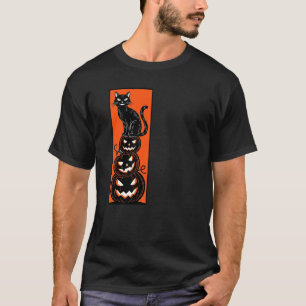 Spooky Black Cat Vintage Jack o Lantern Stack - H T-Shirt