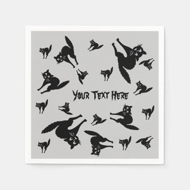 spooky black cat with arched back halloween napkin (Front)