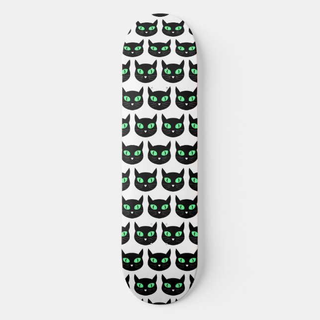 Spooky Black cat with green eyes pattern Skateboard (Front)