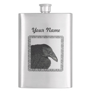Spooky Black Crow Raven Face Hip Flask