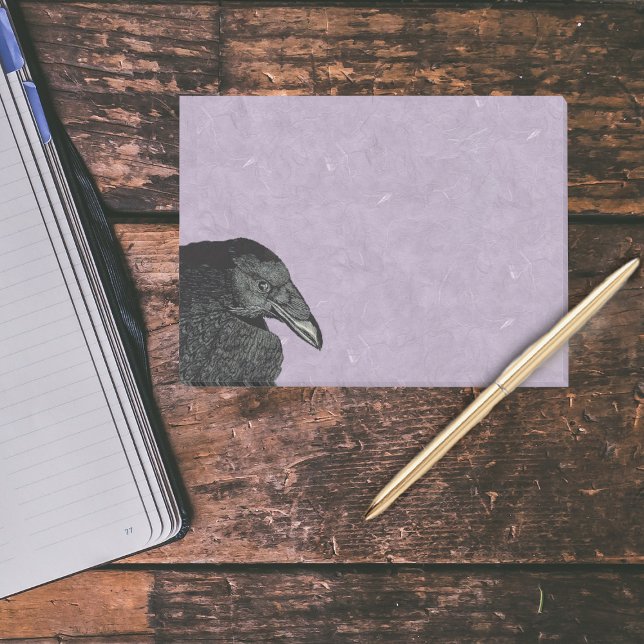 Spooky Black Crow Raven Face Post-it Notes (Head and face of a black crow on pretty marbled look purple post it notes.)