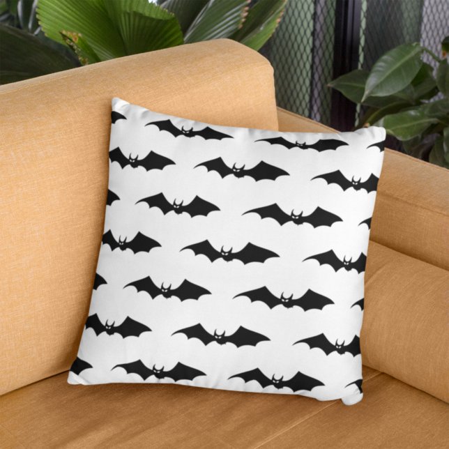 Spooky Black Flying Bats Pattern White Cushion (Creator Uploaded)