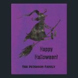 Spooky Black Flying Witch Monogram Halloween Faux Canvas Print<br><div class="desc">Fun watercolor art style black flying witch with purple background. Monogrammed with name and Happy Halloween Greeting. Great way to decorate your home or office for the month of October. Cute witch flying on a broomstick. Great for Halloween party decor too!.</div>