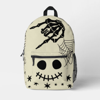 Spooky black ghost Spider web Beige Printed Backpack