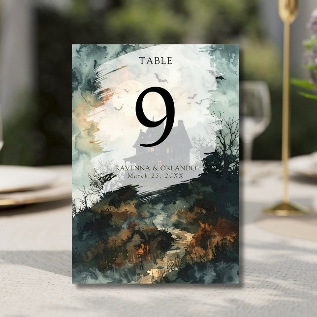 Spooky Black Gothic Castle Moon Wedding Table Number (Creator Uploaded)