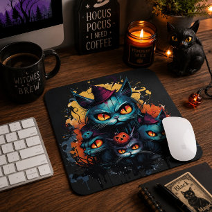 Spooky Black Halloween Cats Gothic Halloween Art Mouse Pad