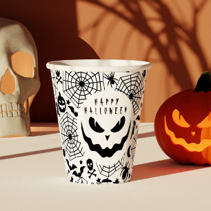 Spooky Black Jack O Lantern Face Happy Halloween Paper Cups