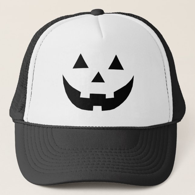 Spooky black Jack o lantern pumpkin face Halloween Trucker Hat (Front)