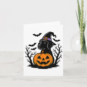 Spooky Black Labrador Retriever Witch Hat Pumpkin Card
