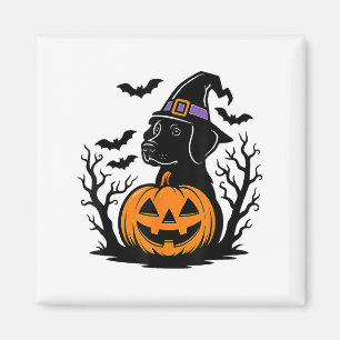 Spooky Black Labrador Retriever Witch Hat Pumpkin Magnet