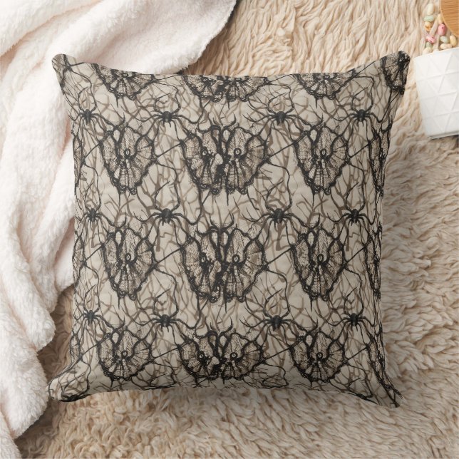 Spooky Black Lace Spider Web Seamless Pattern -  Cushion (Blanket)