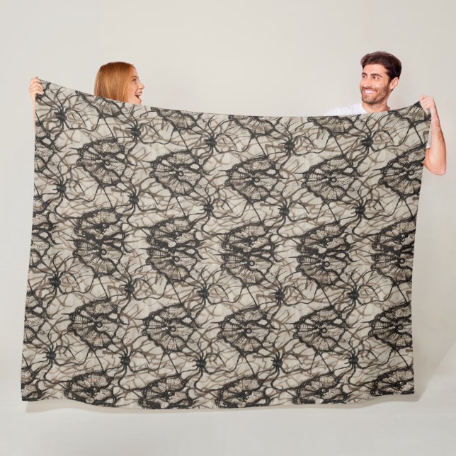 Spooky Black Lace Spider Web Seamless Pattern | Di Fleece Blanket (In Situ)