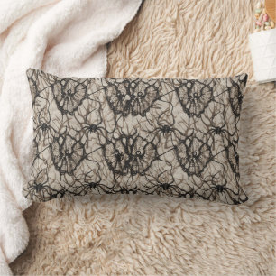 Spooky Black Lace Spider Web Seamless Pattern -  Lumbar Cushion