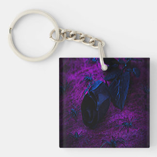 Spooky Black Material Rose, Black Spiders Key Ring
