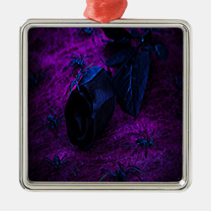 Spooky Black Material Rose, Black Spiders Metal Ornament