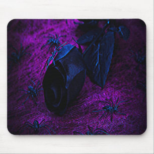Spooky Black Material Rose, Black Spiders Mouse Pad