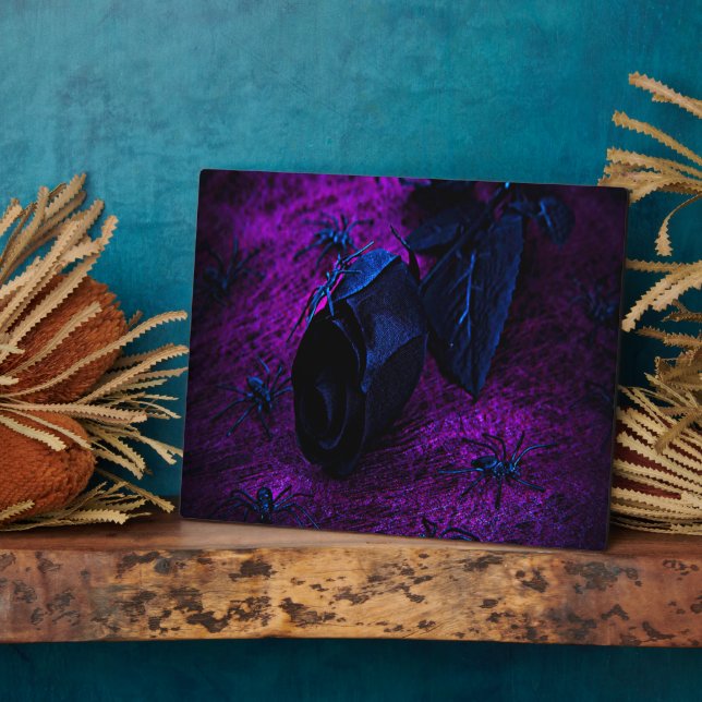 Spooky Black Material Rose, Black Spiders Plaque (Side)
