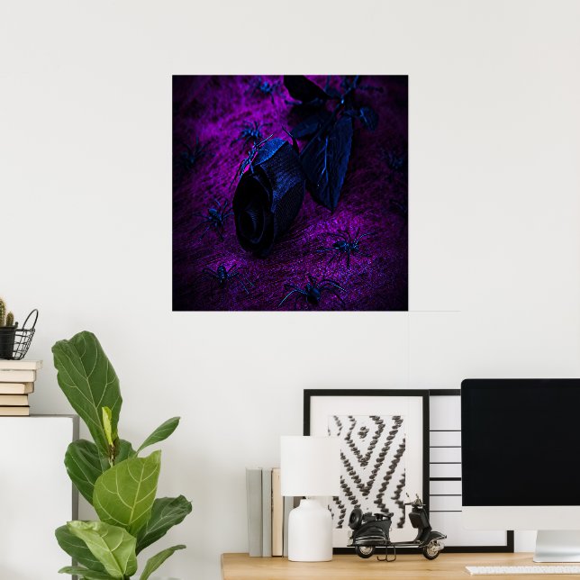 Spooky Black Material Rose, Black Spiders Poster (Home Office)