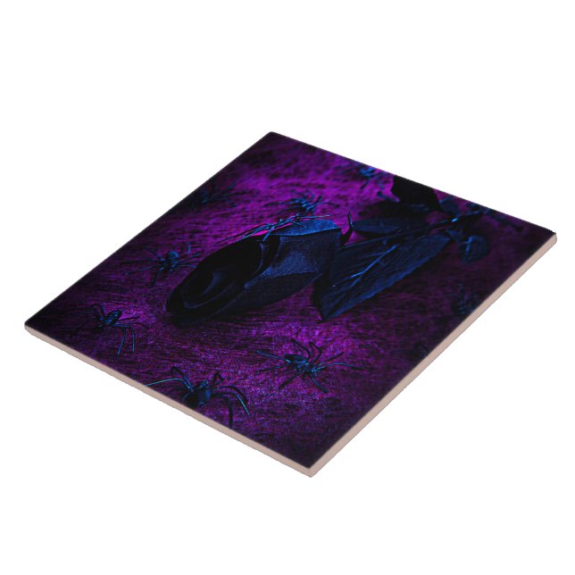 Spooky Black Material Rose, Black Spiders Tile (Side)